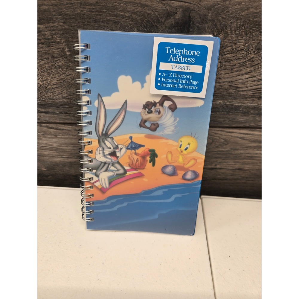 Vintage Looney Tunes Telephone Address Book Bugs Bunny Tweety Taz Beach Spiral